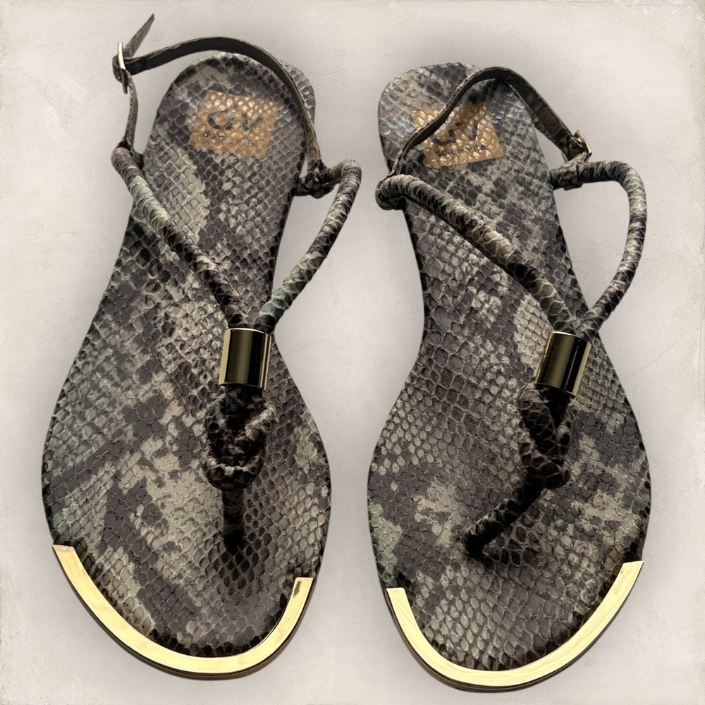 DV Dolce Vita Archer‎ Snake Print Gold Trim Thong Sandals Size 9